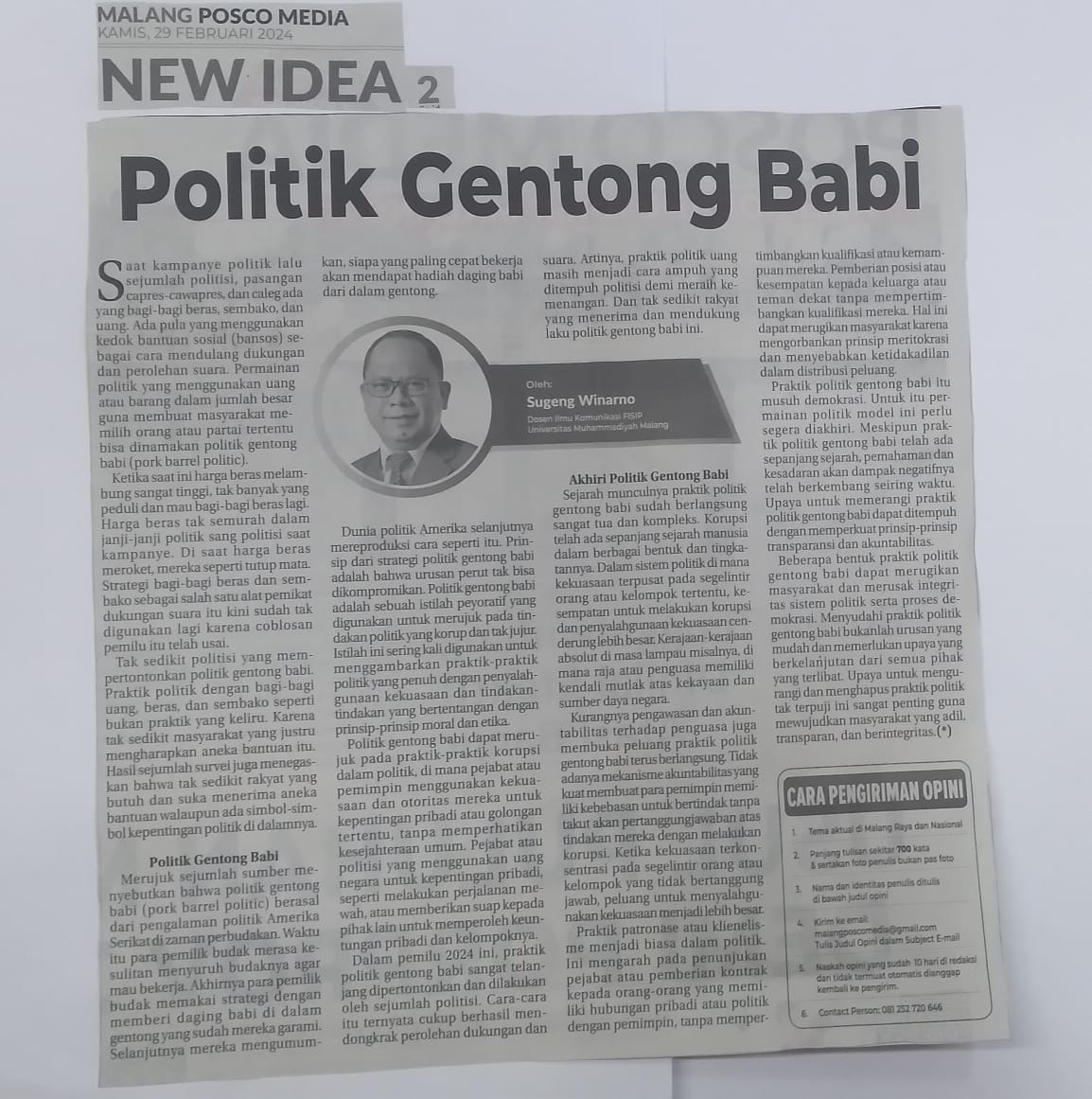 Politik Gentong Babi - Malang Posco Media - UMM dalam Berita Koran Online